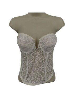 VTG Lady Marlene Women 36B Corset Bra 0380 Floral Flower Lace White Strapless